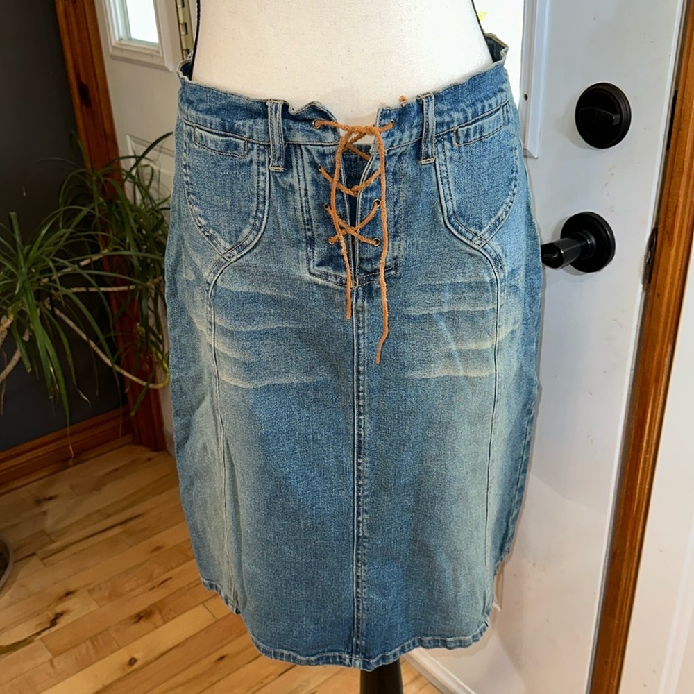 Vintage Y2K Global Mind Denim Midi Skirt